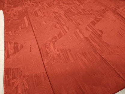 平和屋着物●上質な色無地　流水笹竹地紋　紅海老茶色　正絹　逸品　AABL3690ck
