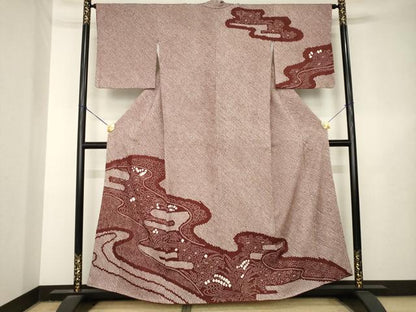 平和屋着物●訪問着　総絞り　流水花文　正絹　逸品　AABL3693ck