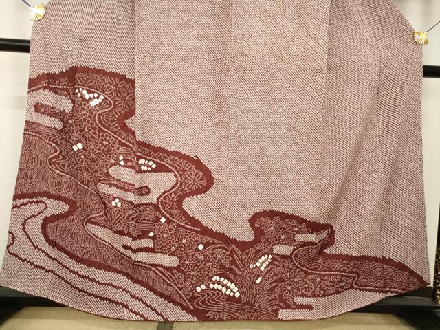平和屋着物●訪問着　総絞り　流水花文　正絹　逸品　AABL3693ck