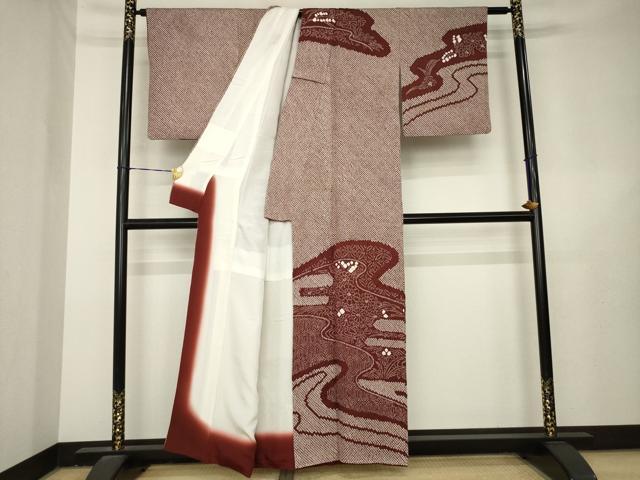 平和屋着物●訪問着　総絞り　流水花文　正絹　逸品　AABL3693ck