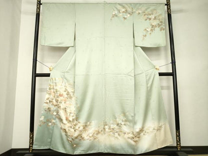 平和屋着物●訪問着　駒刺繍　枝花文　暈し染め　金彩　正絹　逸品　AABL3694ck