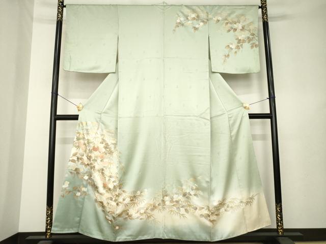 平和屋着物●訪問着　駒刺繍　枝花文　暈し染め　金彩　正絹　逸品　AABL3694ck