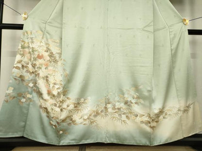 平和屋着物●訪問着　駒刺繍　枝花文　暈し染め　金彩　正絹　逸品　AABL3694ck