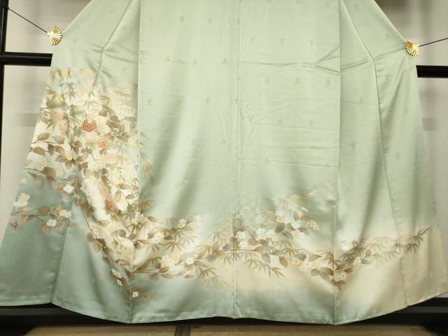 平和屋着物●訪問着　駒刺繍　枝花文　暈し染め　金彩　正絹　逸品　AABL3694ck