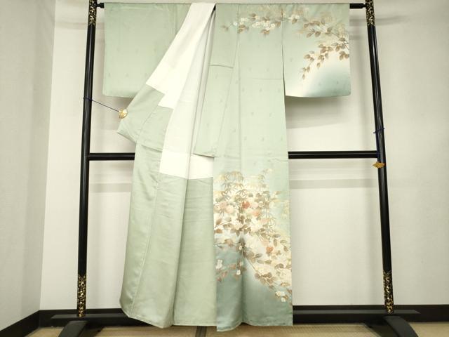 平和屋着物●訪問着　駒刺繍　枝花文　暈し染め　金彩　正絹　逸品　AABL3694ck