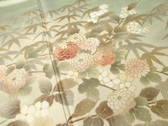 平和屋着物●訪問着　駒刺繍　枝花文　暈し染め　金彩　正絹　逸品　AABL3694ck