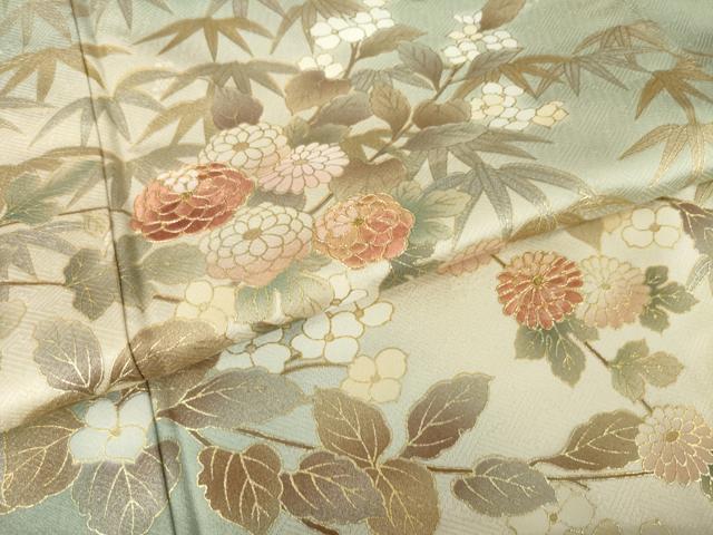 平和屋着物●訪問着　駒刺繍　枝花文　暈し染め　金彩　正絹　逸品　AABL3694ck