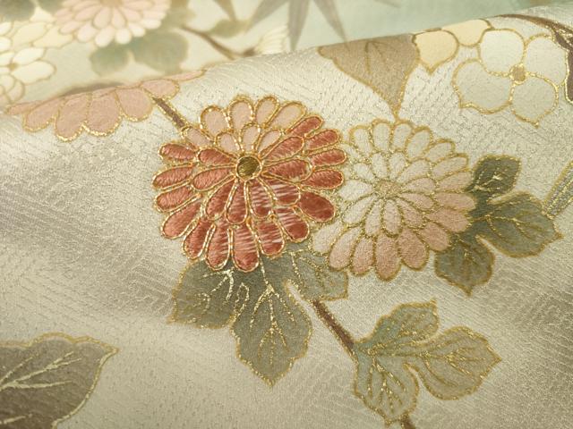 平和屋着物●訪問着　駒刺繍　枝花文　暈し染め　金彩　正絹　逸品　AABL3694ck