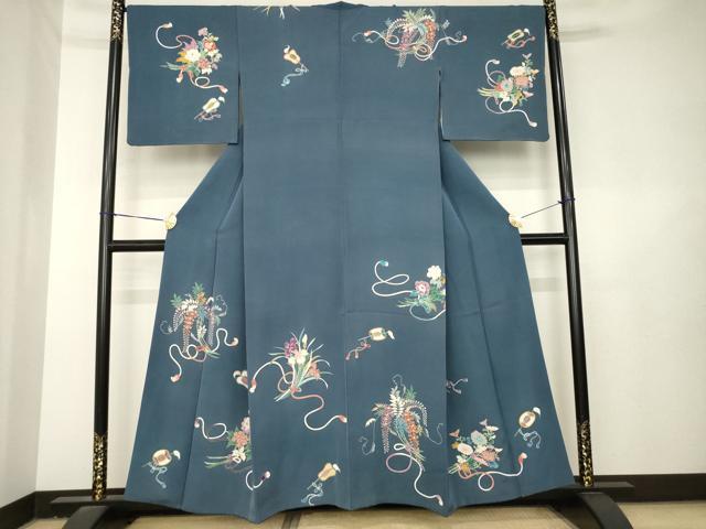 平和屋着物●訪問着　友禅　草花文　正絹　逸品　AABL3695ck