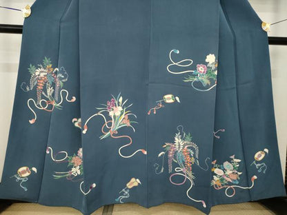 平和屋着物●訪問着　友禅　草花文　正絹　逸品　AABL3695ck