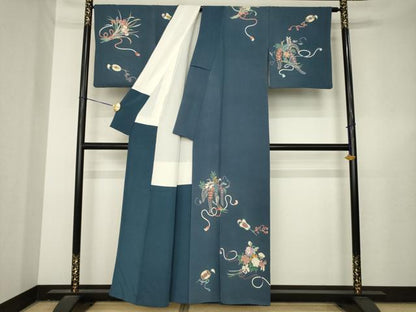 平和屋着物●訪問着　友禅　草花文　正絹　逸品　AABL3695ck