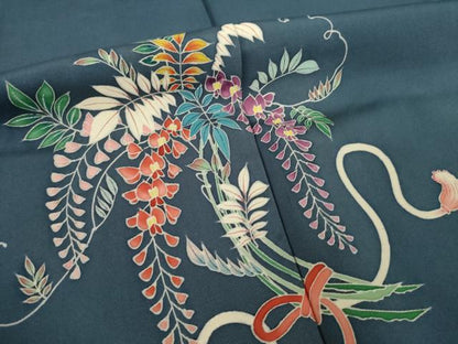 平和屋着物●訪問着　友禅　草花文　正絹　逸品　AABL3695ck