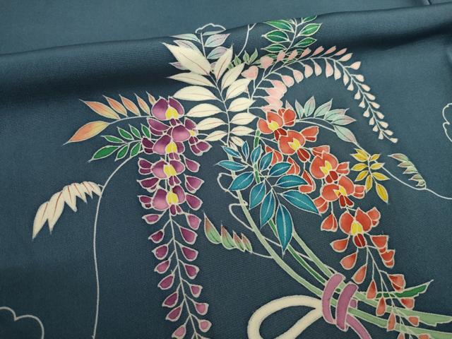平和屋着物●訪問着　友禅　草花文　正絹　逸品　AABL3695ck