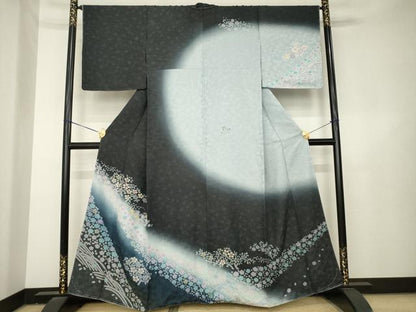 平和屋着物●訪問着　辻が花　舞花文　暈し染め　銀通し地　正絹　逸品　AABL3696ck
