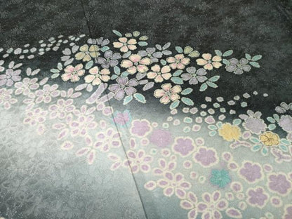 平和屋着物●訪問着　辻が花　舞花文　暈し染め　銀通し地　正絹　逸品　AABL3696ck