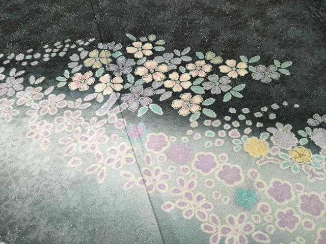 平和屋着物●訪問着　辻が花　舞花文　暈し染め　銀通し地　正絹　逸品　AABL3696ck