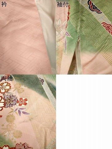 平和屋着物●豪華振袖　駒刺繍　花蝶文　金彩　正絹　逸品　AABL3697ck