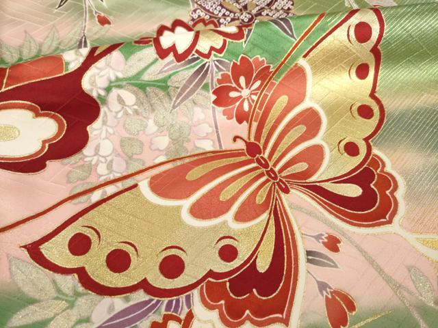 平和屋着物●豪華振袖　駒刺繍　花蝶文　金彩　正絹　逸品　AABL3697ck