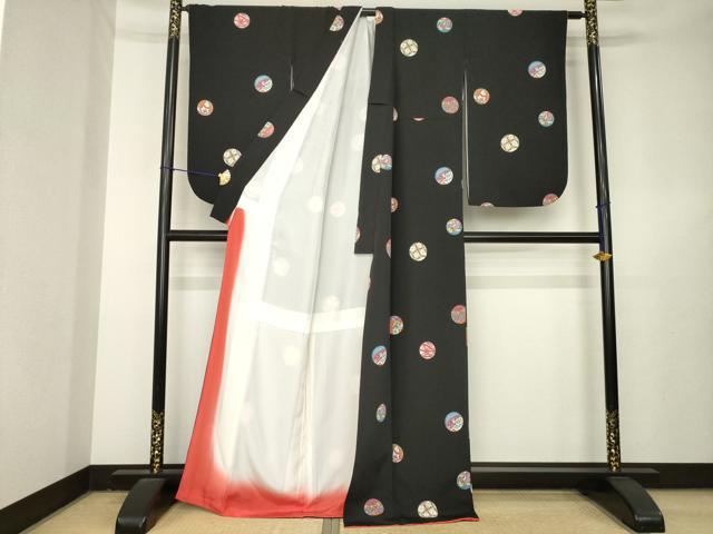 平和屋着物●上質な小紋　花毬文　黒地　正絹　逸品　AABL3699ck
