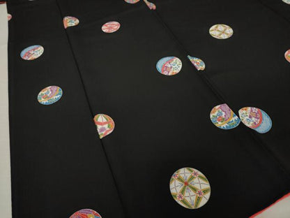 平和屋着物●上質な小紋　花毬文　黒地　正絹　逸品　AABL3699ck