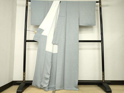 平和屋着物●上質な色無地　菱地紋　鼠色　正絹　逸品　AABL3701ck