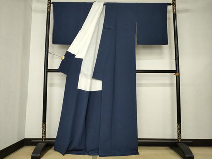 平和屋着物●上質な色無地　藍鉄色　正絹　逸品　AABL3702ck