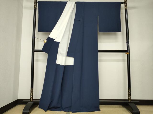 平和屋着物●上質な色無地　藍鉄色　正絹　逸品　AABL3702ck
