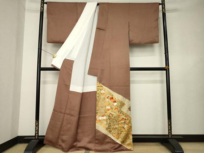 平和屋着物●豪華色留袖　駒刺繍　松皮菱花文　金彩　正絹　逸品　AABL3710ck
