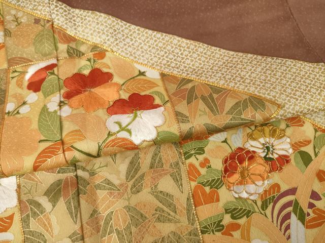 平和屋着物●豪華色留袖　駒刺繍　松皮菱花文　金彩　正絹　逸品　AABL3710ck