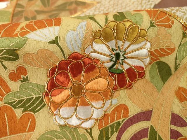 平和屋着物●豪華色留袖　駒刺繍　松皮菱花文　金彩　正絹　逸品　AABL3710ck