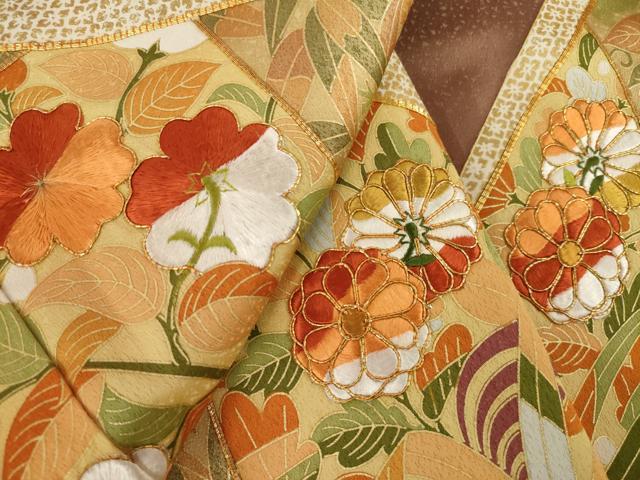 平和屋着物●豪華色留袖　駒刺繍　松皮菱花文　金彩　正絹　逸品　AABL3710ck
