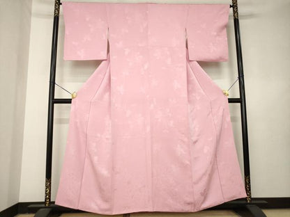平和屋着物●上質な色無地　葉尽くし地紋　薄紅梅色　正絹　逸品　AABL3711ck