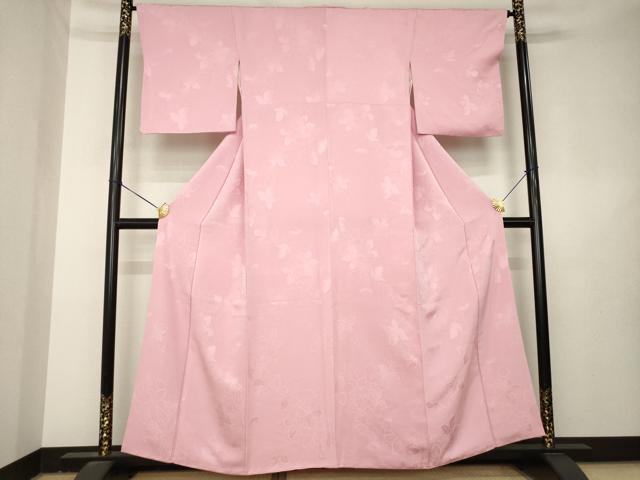 平和屋着物●上質な色無地　葉尽くし地紋　薄紅梅色　正絹　逸品　AABL3711ck