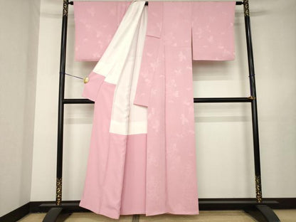 平和屋着物●上質な色無地　葉尽くし地紋　薄紅梅色　正絹　逸品　AABL3711ck