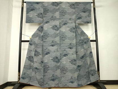 平和屋着物●江戸小紋　松皮菱風景花文　正絹　逸品　AABL3712ck