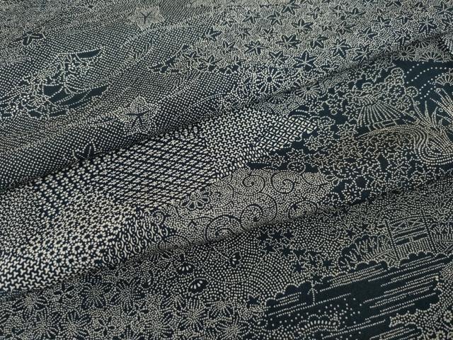 平和屋着物●江戸小紋　松皮菱風景花文　正絹　逸品　AABL3712ck