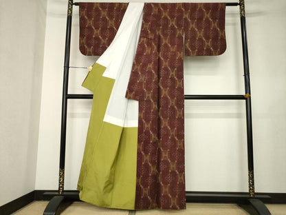 平和屋着物●本場琉球絣　紬　幾何学文様　正絹　逸品　AABL3714ck