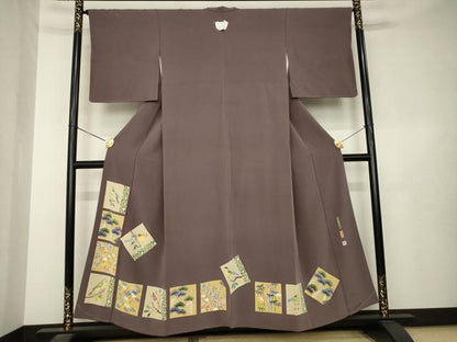 平和屋着物●本加賀友禅作家　奥原一就　色留袖　色紙花鳥文　正絹　逸品　AABL3716ck