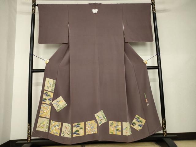 平和屋着物●本加賀友禅作家　奥原一就　色留袖　色紙花鳥文　正絹　逸品　AABL3716ck