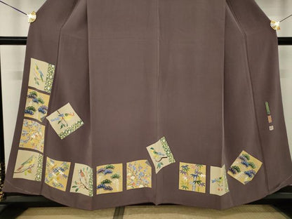 平和屋着物●本加賀友禅作家　奥原一就　色留袖　色紙花鳥文　正絹　逸品　AABL3716ck