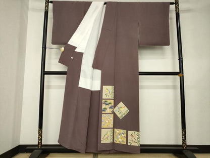 平和屋着物●本加賀友禅作家　奥原一就　色留袖　色紙花鳥文　正絹　逸品　AABL3716ck