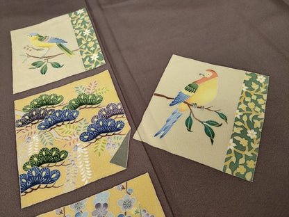 平和屋着物●本加賀友禅作家　奥原一就　色留袖　色紙花鳥文　正絹　逸品　AABL3716ck