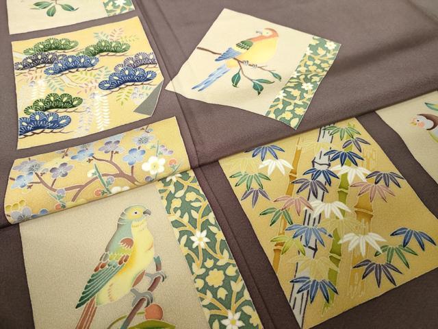 平和屋着物●本加賀友禅作家　奥原一就　色留袖　色紙花鳥文　正絹　逸品　AABL3716ck