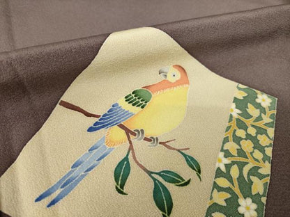 平和屋着物●本加賀友禅作家　奥原一就　色留袖　色紙花鳥文　正絹　逸品　AABL3716ck