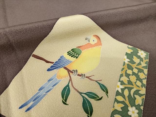 平和屋着物●本加賀友禅作家　奥原一就　色留袖　色紙花鳥文　正絹　逸品　AABL3716ck