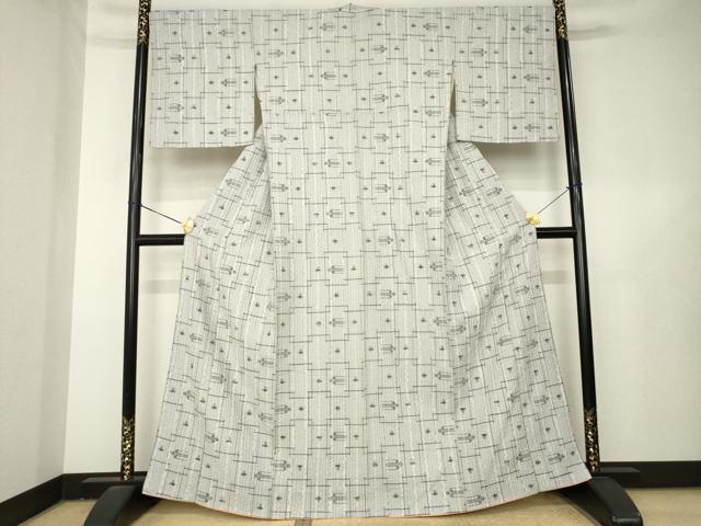 平和屋着物●上質な紬　絞り　琉球絣文様　正絹　逸品　AABL3720ck