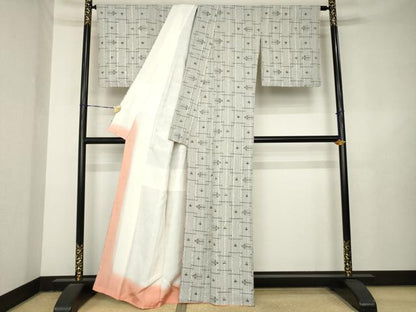 平和屋着物●上質な紬　絞り　琉球絣文様　正絹　逸品　AABL3720ck