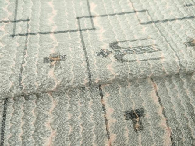 平和屋着物●上質な紬　絞り　琉球絣文様　正絹　逸品　AABL3720ck