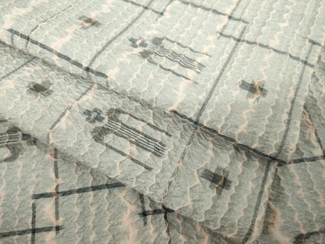 平和屋着物●上質な紬　絞り　琉球絣文様　正絹　逸品　AABL3720ck