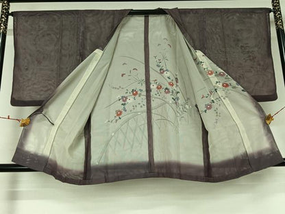 平和屋着物▽道行コート　無双　紗袷　紗×紗　スリーシーズン　春夏秋　塵除け　草花文　正絹　逸品　AABL3721jh
